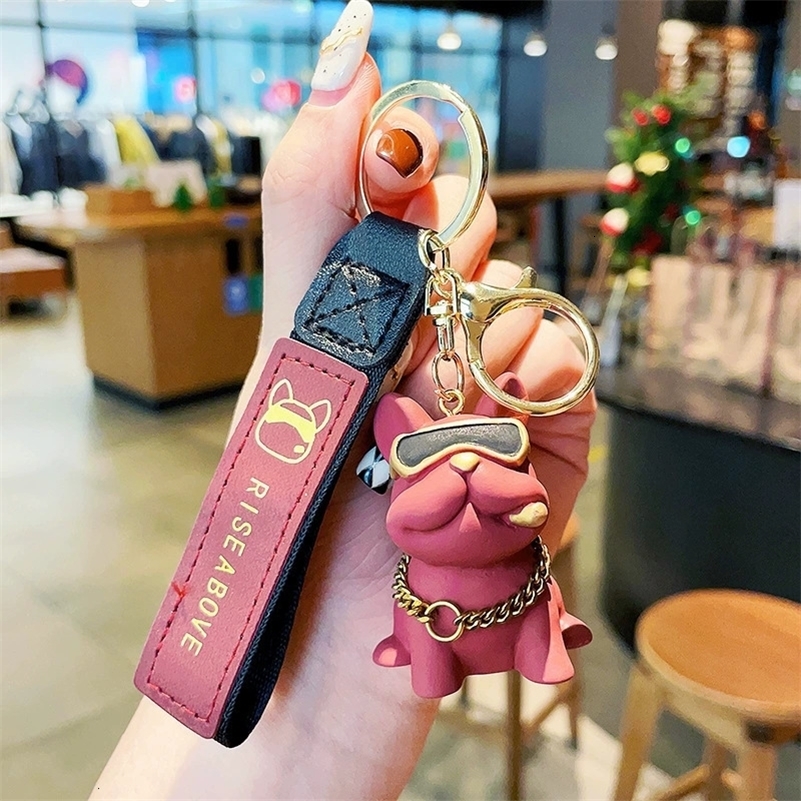 Resin Bulldog Keychain Trendy Puppy Figurine Couple Pendant Car Backpack Keychain Exquisite Small Gift 250726