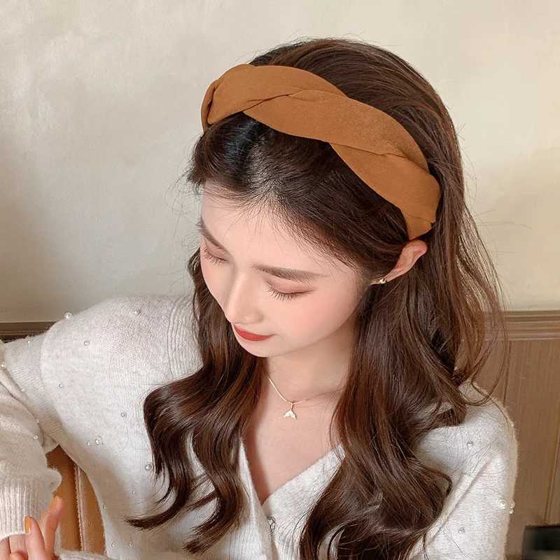 Solid Braided Vintage Soft Elastic Band for Women Fashion Wide Side Hair Band Hoop Wear Girls Hairband Hair Accessories X250812