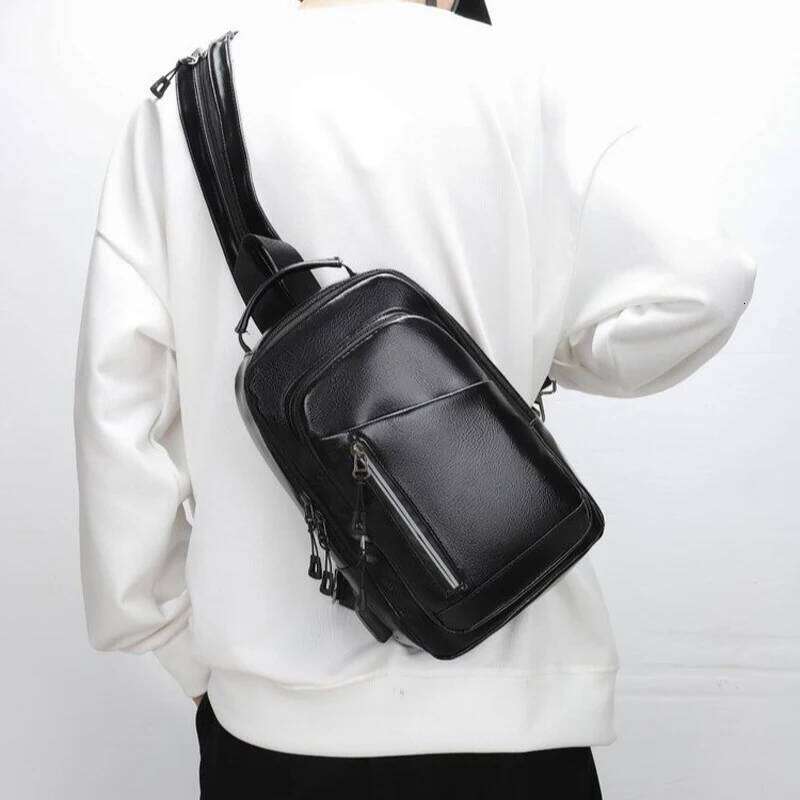 Men's Mini Backpack Solid Color PU Leather Chest Bag Shoulder Bags school bag de hombre backpack men mochilas bolsos