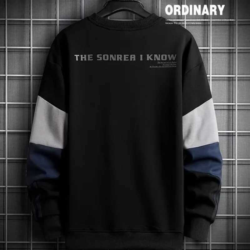 S-5XL Autumn Men Sweatshirts Hoodie Color Blocked Long Sleeved T-shirt Mens Clothing Grey O Neck Harajuku Exclusive Design Top Y250811