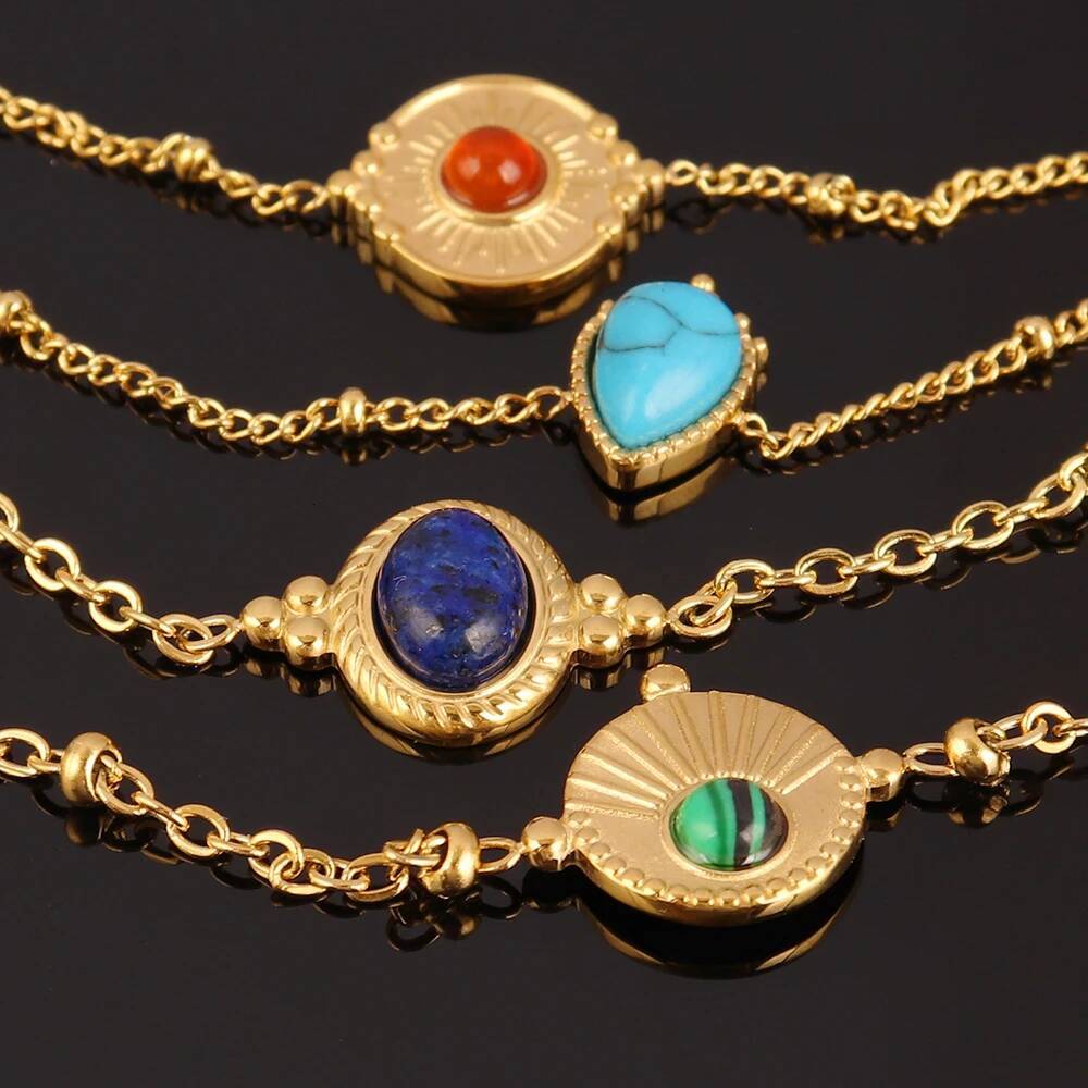 316L Stainless Steel Natural Stone Bracelet For Women Fashion Turquoise Pendant Chain Bracelets Jewelry Gift