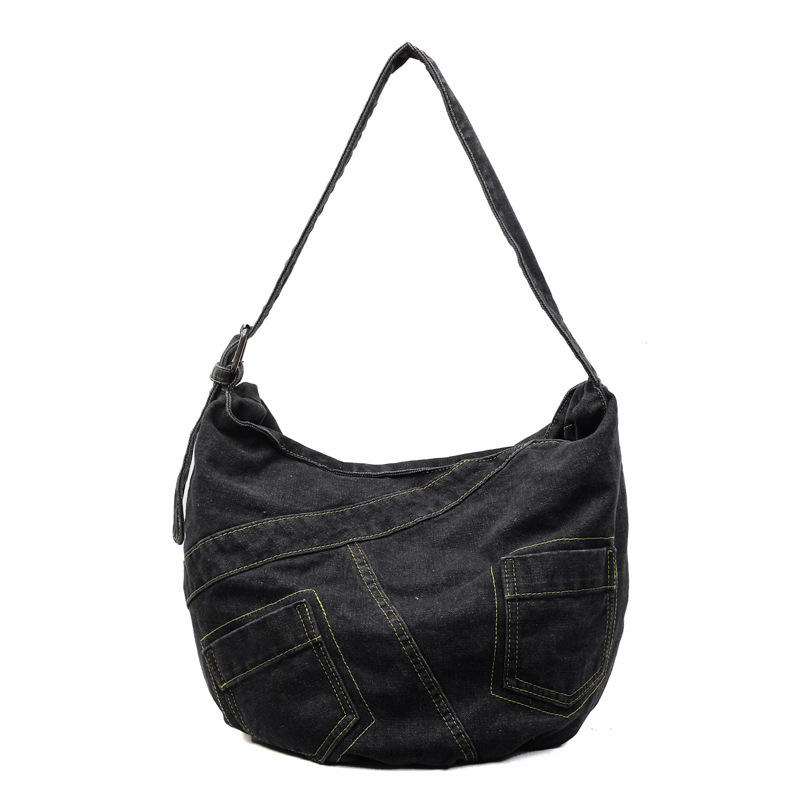 Denim for Women New Washed Single Shoulder Crossbody Large Capacity Commuter Handbag Tote Bag