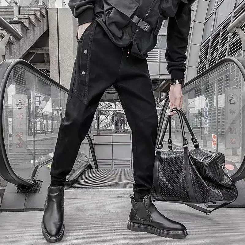 Printed Harem Jeans for Men Black Male Cowboy Pants Harajuku Aesthetic Autumn Clothing 2024 Korean Trend Stacked Xs X250812