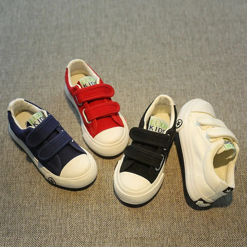 Childrens Canva Shoes Magic Stickers Autumn Style Medium Large Kids Student Shoes Men Womens Kids Korean Fabric 250811