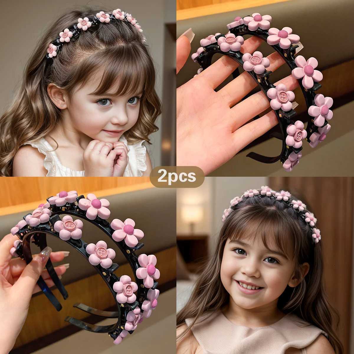 2 Little Girls New Braided Hair Band Flower Childrens Hair Accessory X250812