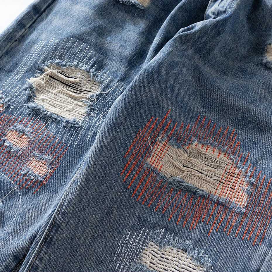 Fashion Mens Ripped Jeans Sewing Distressed Flared Denim Pants Harajuku Streetwear Blue Jeans for Men X250812