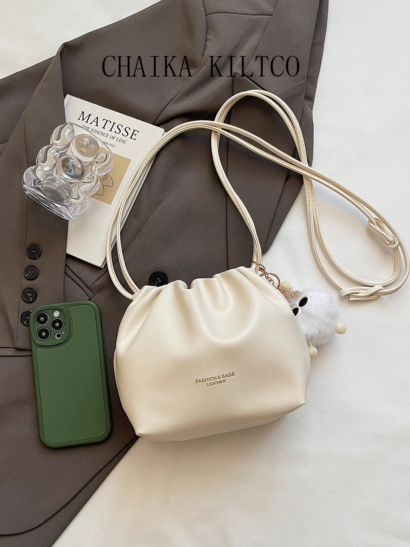 CHAIKA KILTCO crossbody small bag womens drawstring pleated shoulder textured commuting solid color 250811