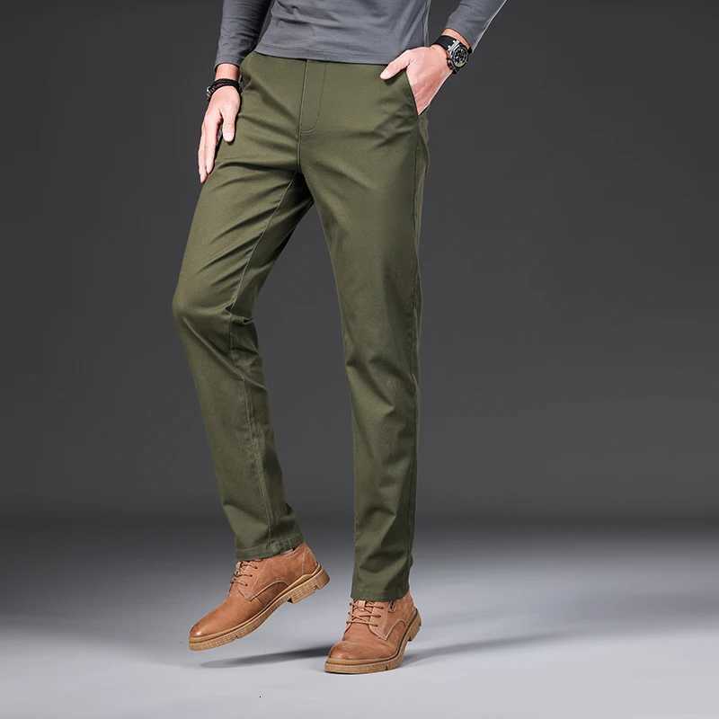 Cotton Mens Casual Pants Straight Stretch Trouser Male Fashion Slim Business Dress Golf Office Spring Autumn Khaki Black Formal W250812