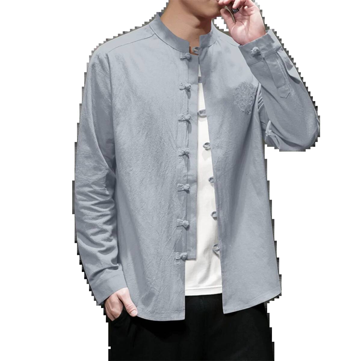 New Spring Autumn Chinese Style Cotton Linen Shirt Men Solid Color Loose Long Sleeve Single Breasted Shirts Mensa Clothing ddmymarket