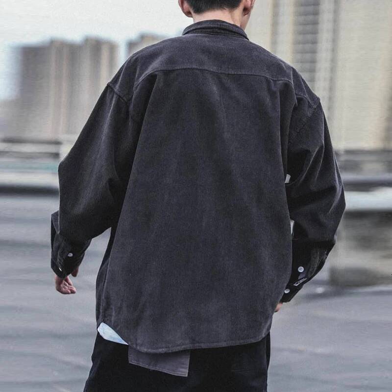 Black/coffee/gray Corduroy Men's Fashion Retro Pocket Casual Shirt Men Autumn Korean Loose Long-Sleeved Shirts Mens M-2Xl ddmymarket