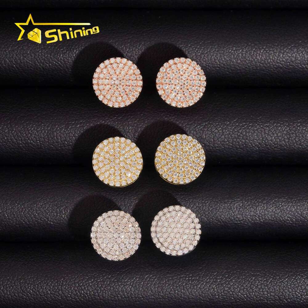 Fast Shipping 10mm Men's Earring Gold Plated Sterling Sier Iced Out VVS Dia Moissanite Screw Back Stud Earrings