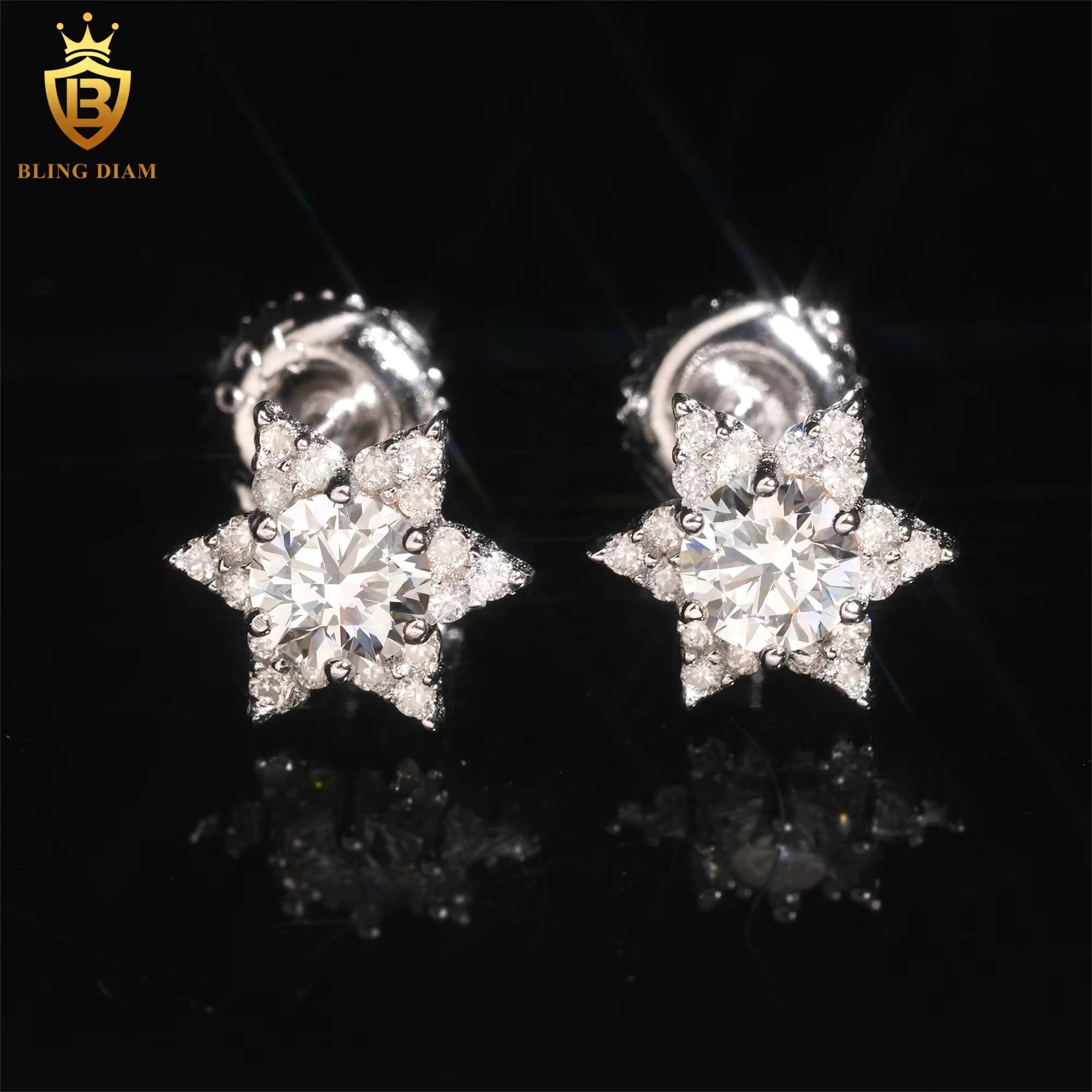 Hot Sale Custom 925 Sterling Silver Stud Earrings VVS Moissanite Iced Out High Demand Moissanite Jewelry
