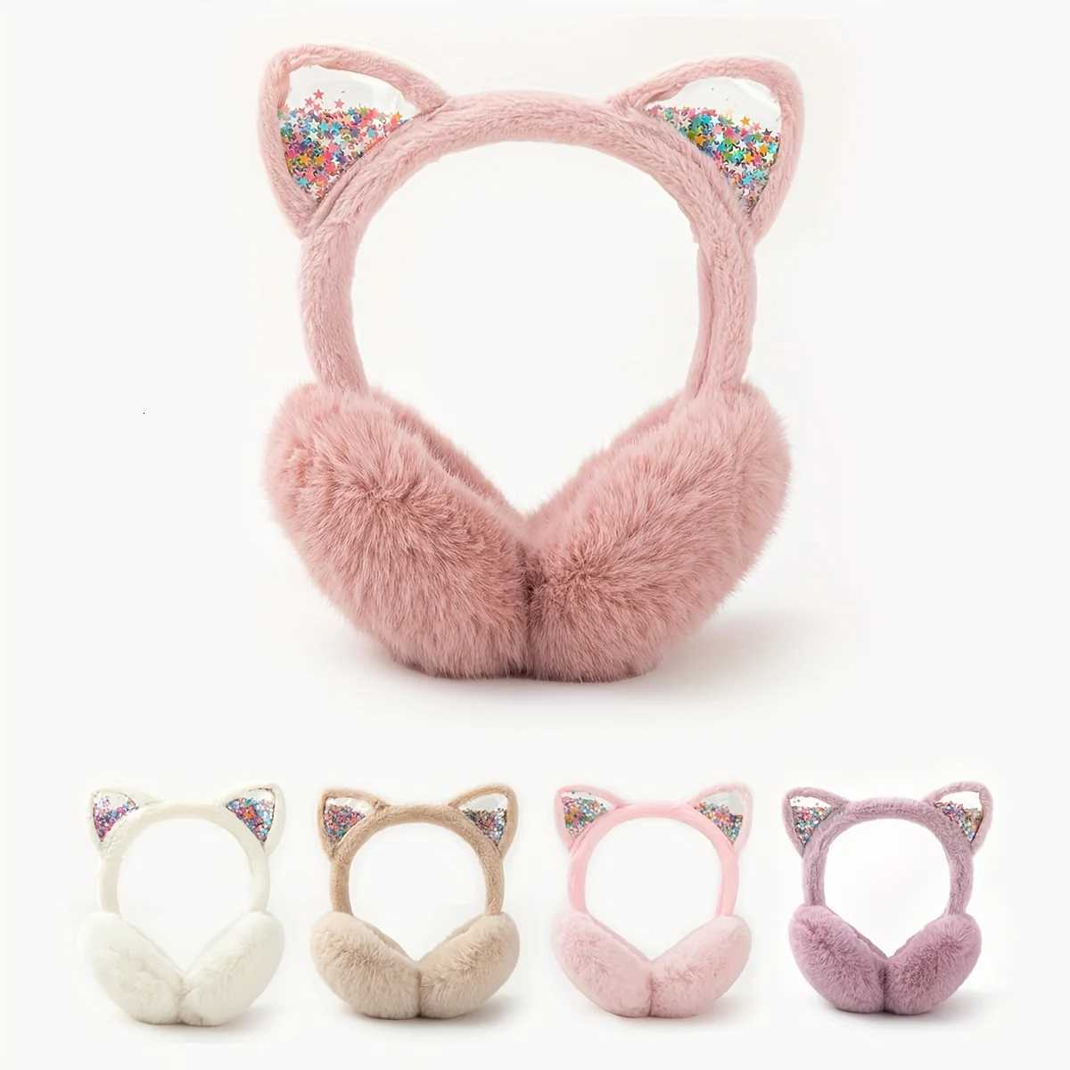 ute Cat Ear Earmuffs for Women - Foldable Winter Ear Warmers Sparkle Sequin Design Solid Color XJ250812