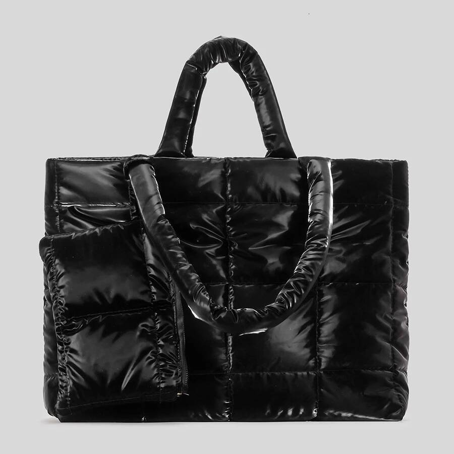 Casual Quilted Padded Tote Soft Nylon Puffer Women Handbags Large Capacity Shoulder Bag With Small Purse Warm Winte Bags2025