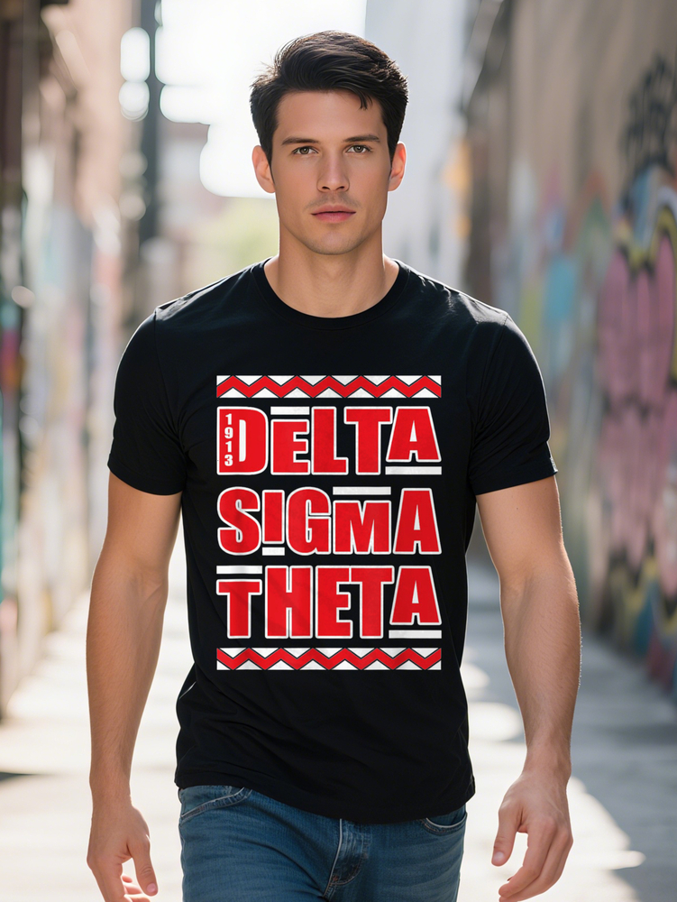 Delta Sigma Theta Sorority Paraphernalia HBCU Black Cotton T Shirt with Bold Red White Print Soft Breathable