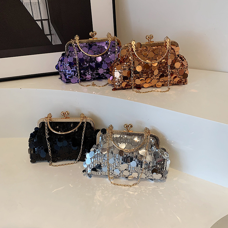 New Sequin Evening Personality Stylish Chain Clip Shoulder Crossbody Clutch Bag for Women ddmymarket