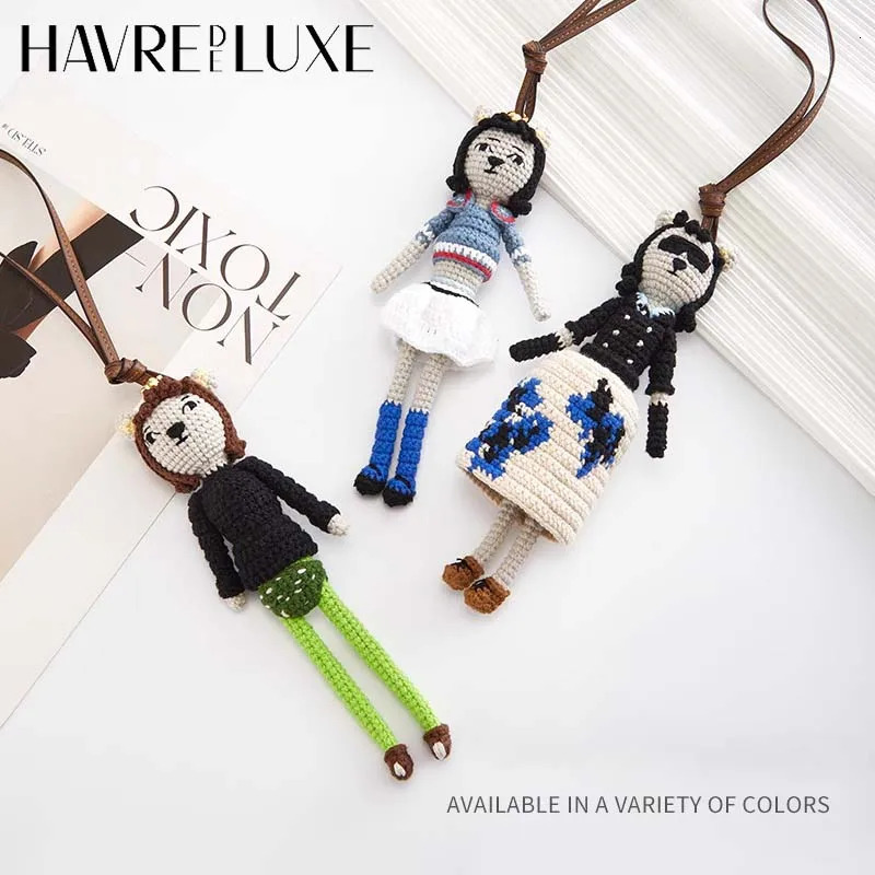 Woven cute doll bag charm knitted humanoid bag pendant womens bag keychain car pendant backpack decoration bag accessories 250811