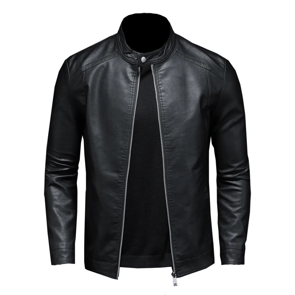 Spring Autumn Leather Jacket Men Stand Collar Slim Pu Leather Jacket Fashion Motorcycle Causal Coat Mens Moto Biker Leather Coat 250811