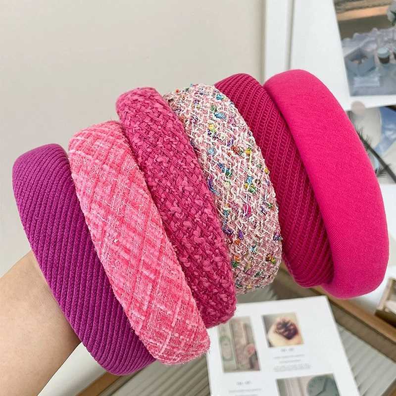 AISHG Rose Red Wide-brimmed Sponge Hair Band Wen Fairy Temperament Band Tweed Fabric Hoop Hairband Girls Hair Accessories X250812