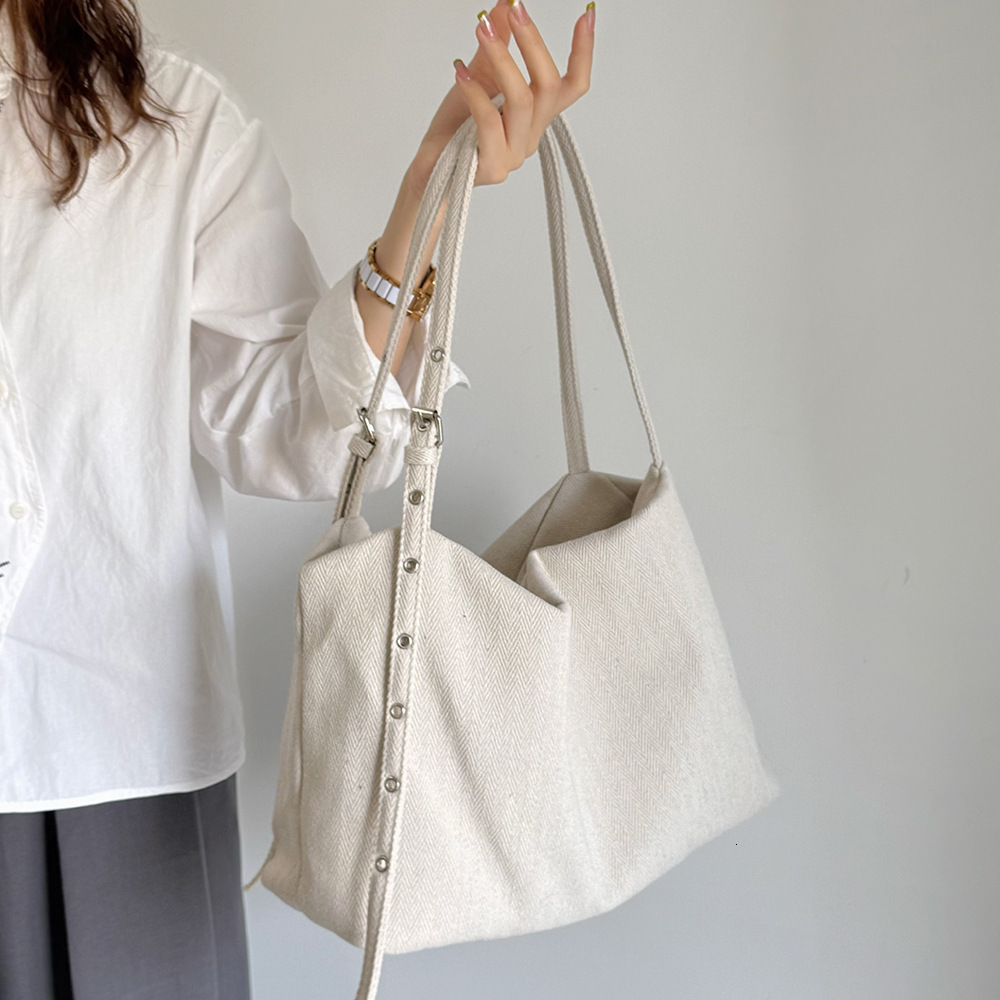 Korean Style Lazy Wind Denim Tote Canvas Simple Large Capacity Versatile Crossbody Casual Commuter Button Shoulder Bag ddmymarket