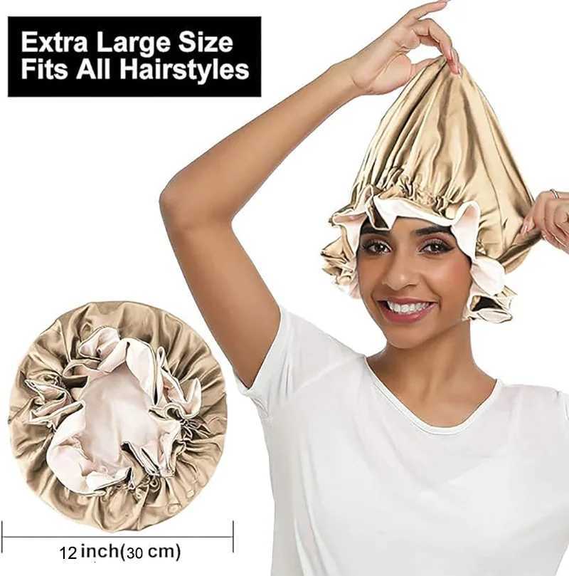 New Solid Elastic Double Layer Satin Bonnet Nightcap Women Night Sleep Hair Protection Hat Reversible Sleeping Hat Hair Care New XJ250812