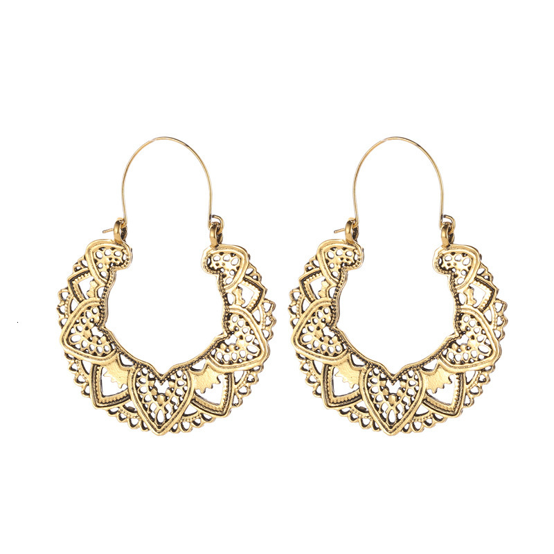 Ethnic Style Fan-Shaped Hollow Earrings For Women, Totem Earrings, Fashionable Alloy Accessories