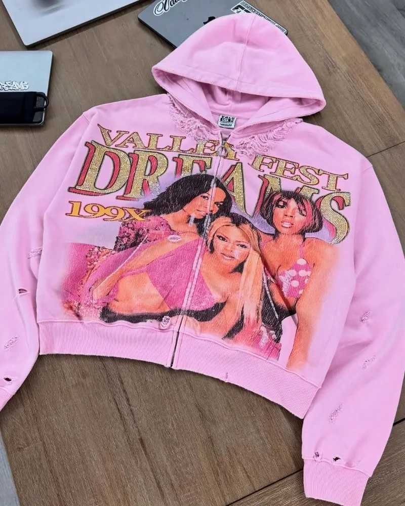 2025 Y2K American Hip Hop Harajuku Retro Cartoon Printed Sweatshirt Men Casual Loose Hip Hop Oversized Zipper Hoodie Women X250812