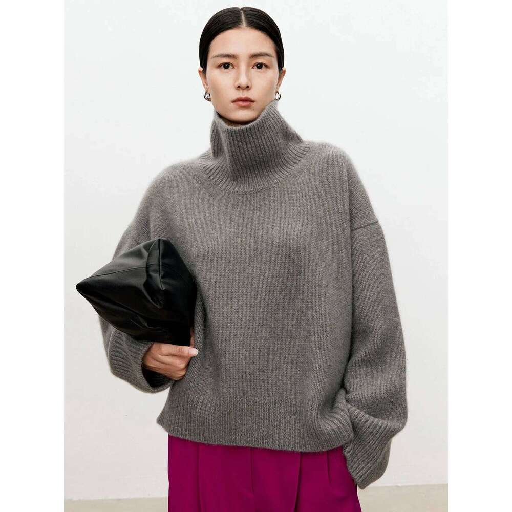 Turtleneck Pure Cashmere Female Loose And Thick Languid Lazy Wind Pullover Knitting Base WOOL Sweater 20250811