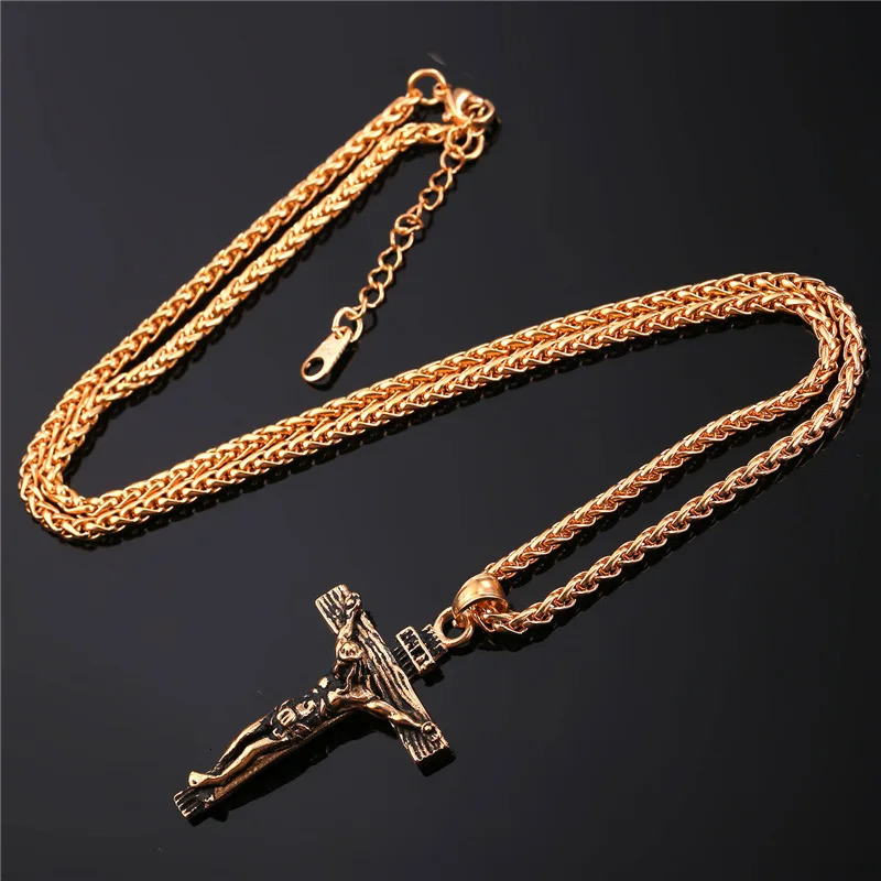 U7 Crucifix Cross Pendant Stainless Steel Necklace for Women Men Faith Necklace Fashion Religious Jewelry 250805