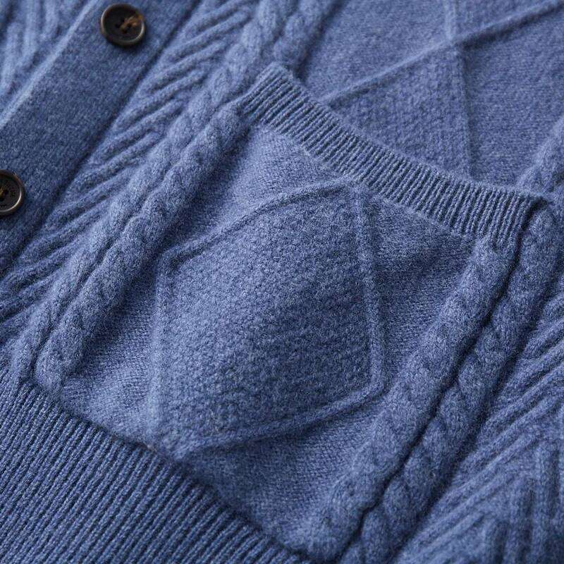 2025 Winter 100% Merino Wool Cardigan Men's Scarf Collar Jacquard Knit Coat Fashion Loose Thicken Pocket Jacket High-End Shirts 250812