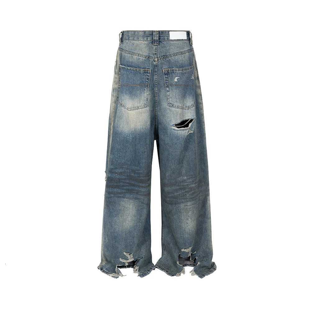 Frayed Damaged Hole Baggy Wide Leg Jeans for Men and Women Streetwear Casual Mens Clothing Denim Trousers Oversized Cargo Pants X250812