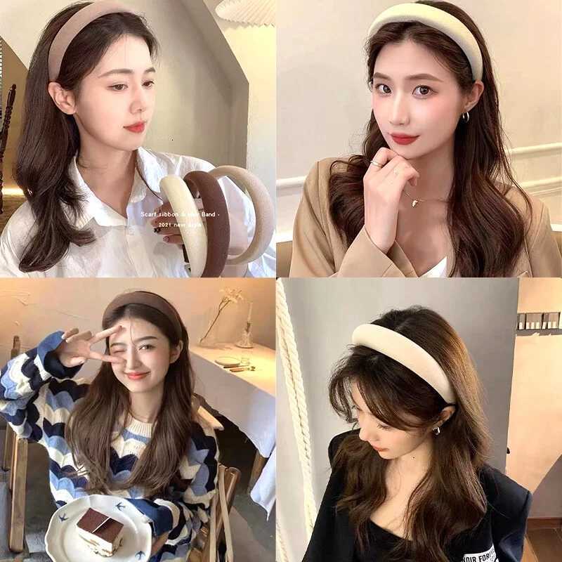 Coffee Color Series Sponge Band for Women Simple Temperament Solid Color Thick Hair Band Fashion Hair Accessories X250812