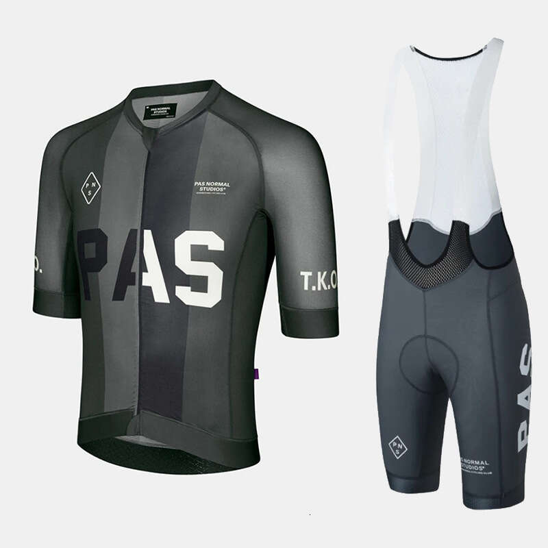 New PAS Cycling Jersey Short Sleeve Set Road Bike Simple Solid Color Comfortable Elastic Bib
