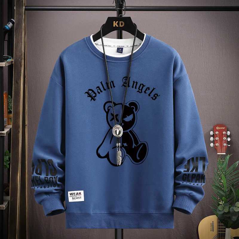 High Street Style Mens S-5XL Oversized Sweatshirts Hoodies Cartoon Hip Hop Bear Print Long-sleeved T-shirt Korean Streetwear Y250811