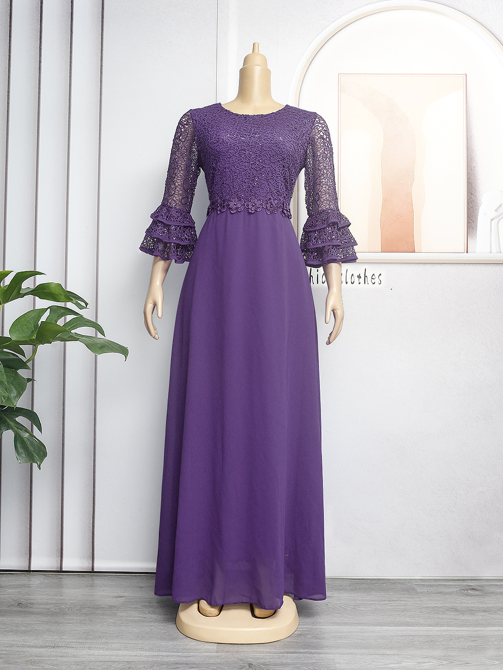 Womens Plus Size New Lace Heavy Chiffon Dress 240703