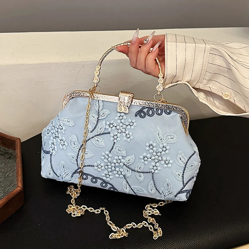 Vintage Chinese Style Evening Bags Handmade Embroidery Flower With Handle Handbags For Women Fashion Chain Shoulder Bags Clutch 250809