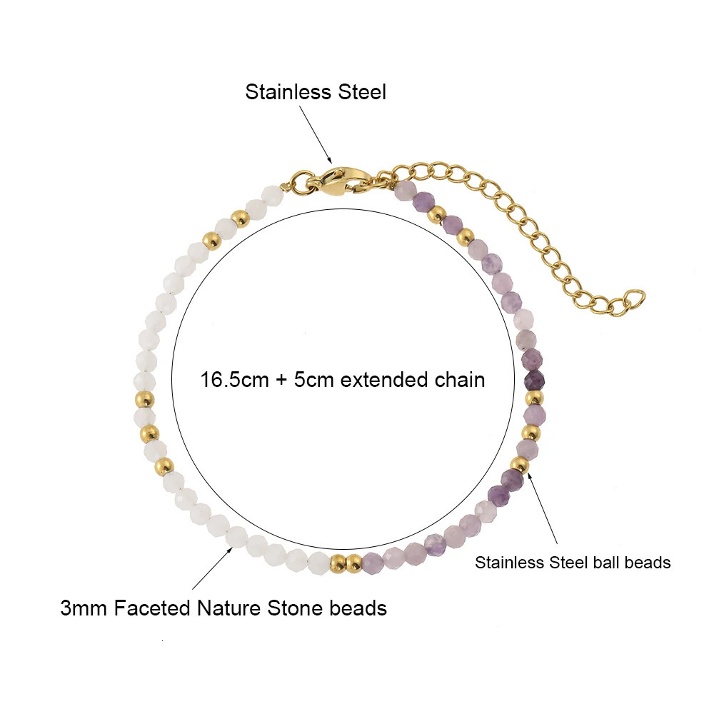 Two-color Nature Stone Beaded Bracelet Fashion Gold Color Faceted Spacer Jewelry For Women With Staniless Steel Clasp Party Gift 250807