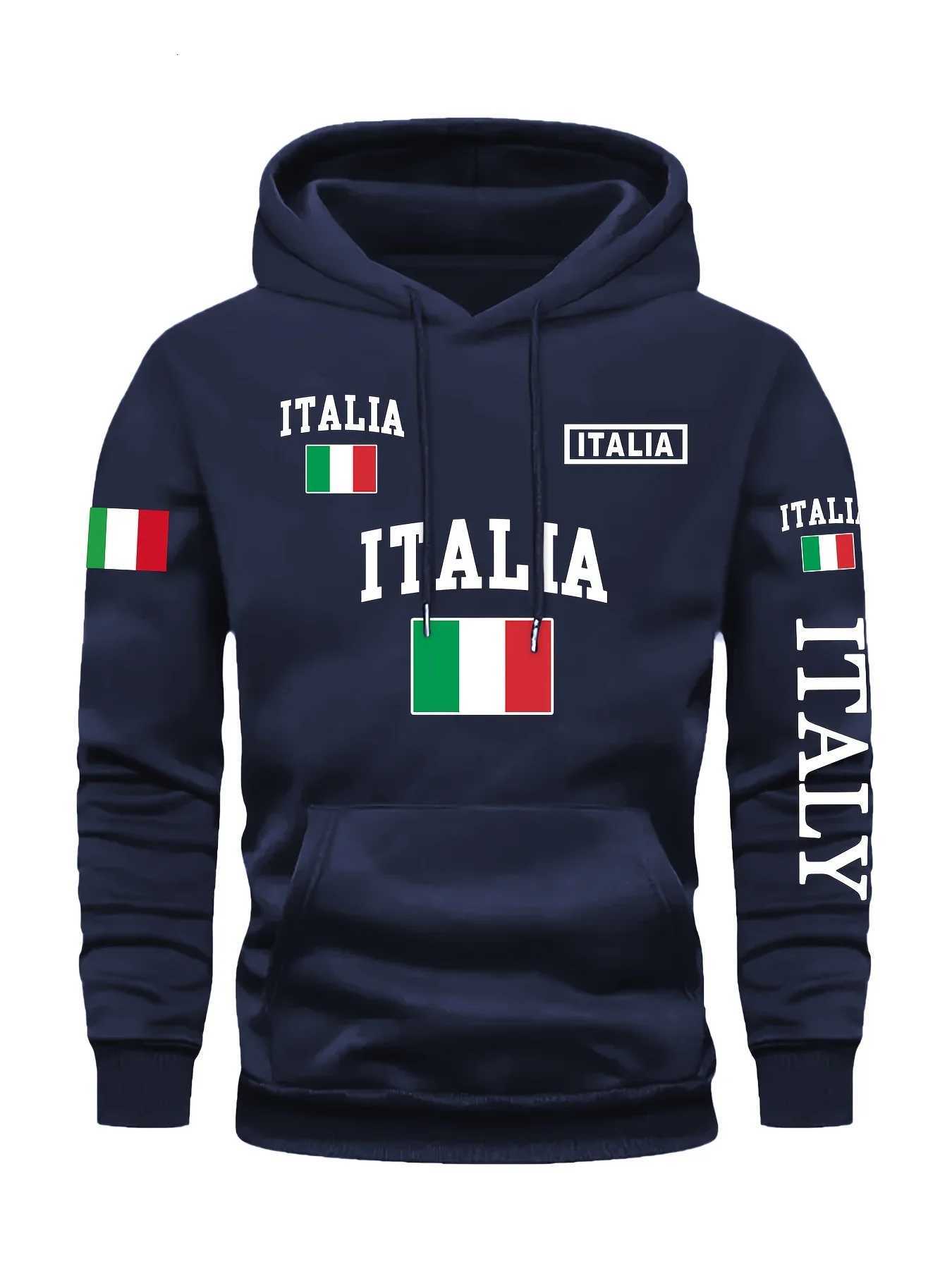 Mens Stylish Graphic Hoodie Black Casual Pullover Front Pocket Comfortable Polyester Blend Machine Washable Italy Sweatshirt Y250811