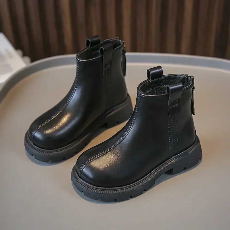 Girls Leather Boots Black Brown Children Chelsea Boots Non-slip Fashion Kids Short Boots for Boys Britain PU 2023 New Round-toe XJ250812
