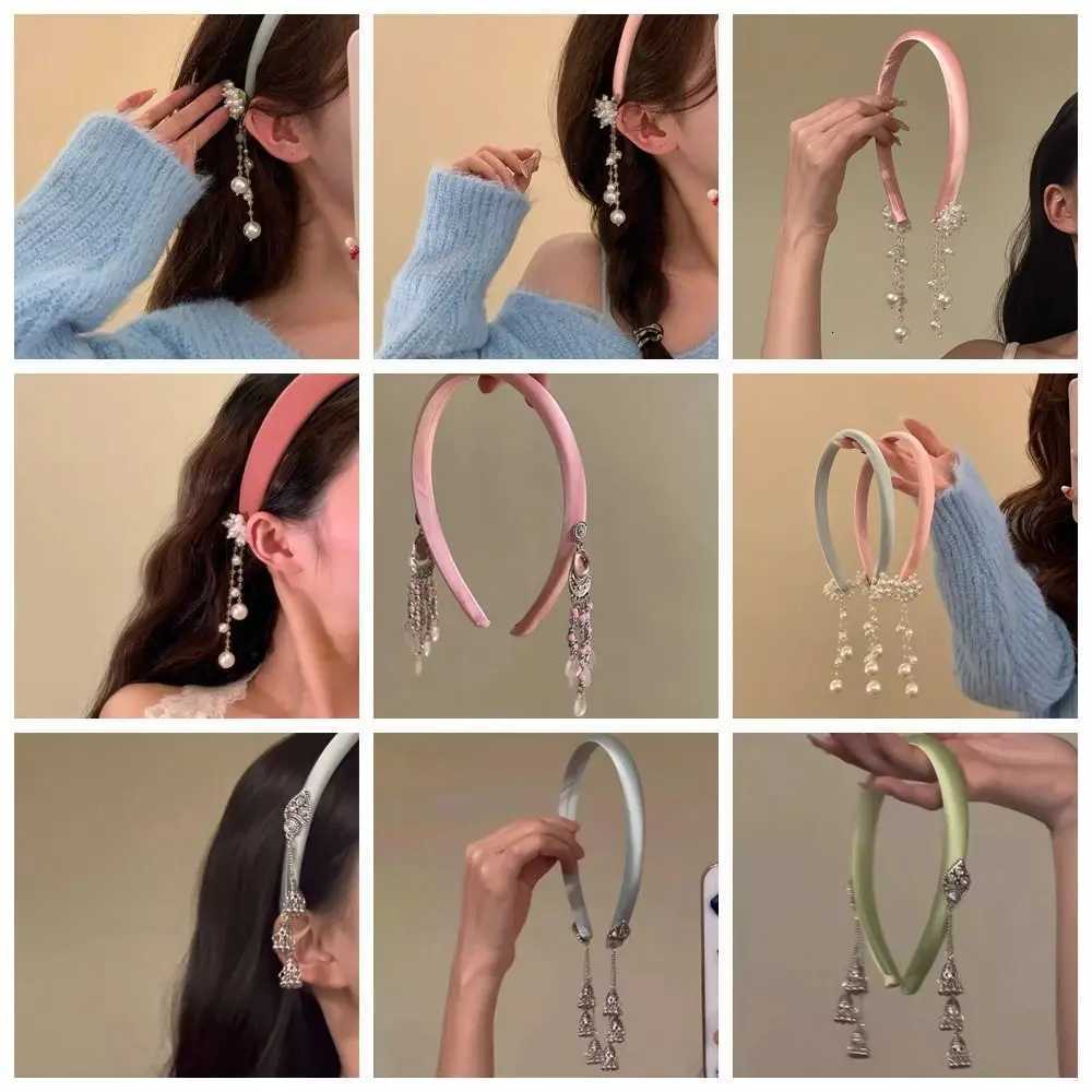 Creative Satin Tassel Bell Hair Band Crystal Ethnic Style Hair Hoop Pendant Elegant Pearl Band Wedding Wear X250812