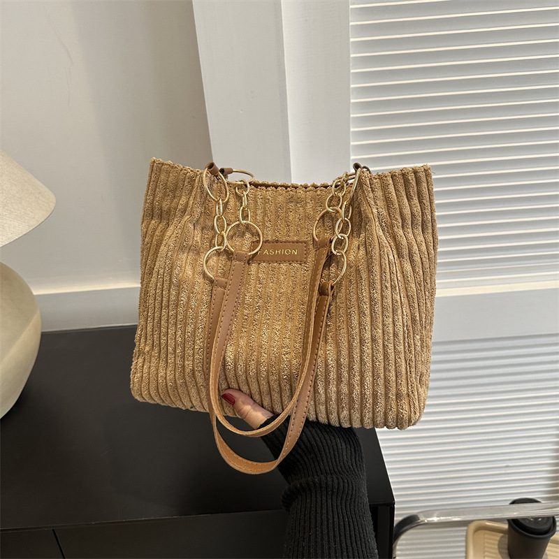 Corduroy Large Capacity Winter New Casual Elegant Simple Stylish Commuter Handbag Shoulder Tote Bag ddmymarket