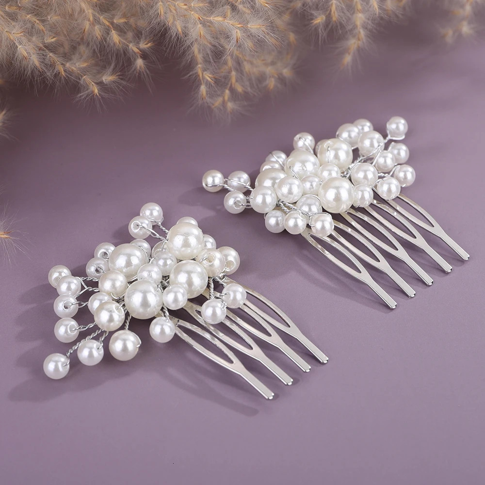 Silver Pearl Bridal Hair Comb for Women Handmade Wedding Headpiece Party Accessories Jewelry 2PCS Gold Bride 250804