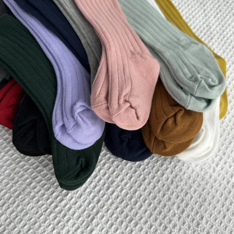 Solid Baby Boys Girls Knee High Long Socks Cotton Breathable Stripe Soft Kids Sock Children School Uniform 250812