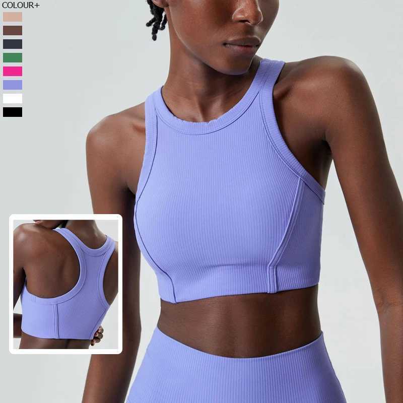 High Impact Fitness Bra Super Stretch Round Neck Gym Crop Top Ribbed Fabric Sleeveless Running Vest Female Sportswear Z250812