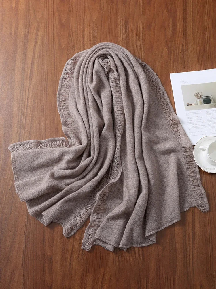 Womens 100% Wool Tassel Scarf Winter Soft Warm Solid Cashmere-Like Long Shawl Neck Warmer Fashion Pashmina Bandana Head Wrap 250812