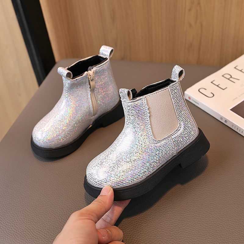 Children Chelsea Boots Paillette Sparkly Three Colors Chunky Girls Autumn Boot Short Zipper Ankle-high 21-30 Trendy Kids Shoes XJ250812
