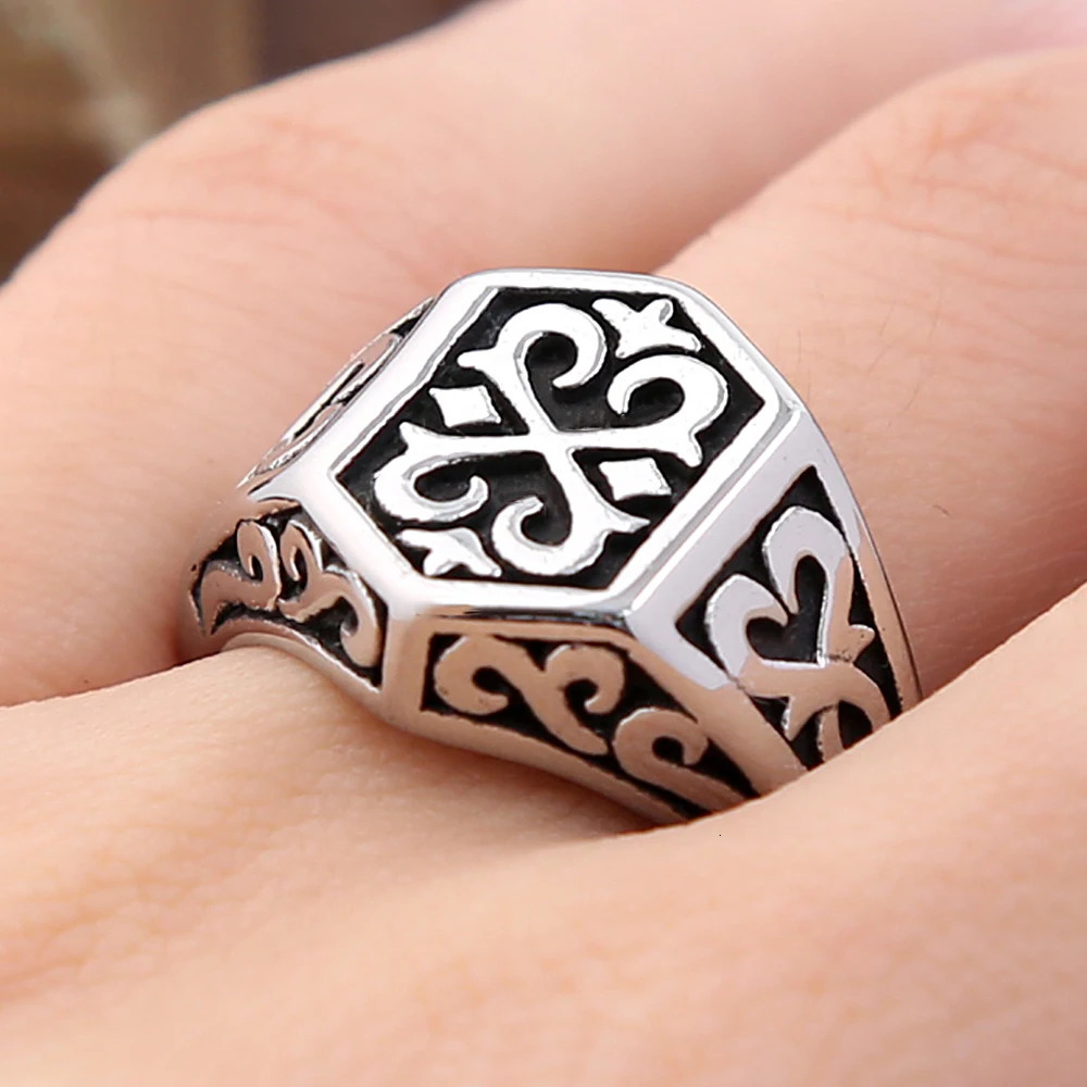 Gothic Vintage Nordic Viking Flower Pattern Ring For Men Women Stainless Steel Viking Fashion Rune Rings Amulet Jewelry Gifts 250812