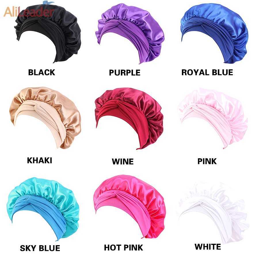 Women Satin Solid Sleeping Cap Soft Silk Nightcap Bonnet With Headband For Women Children Silk Scarf Sleep Hat Alileader XJ250812