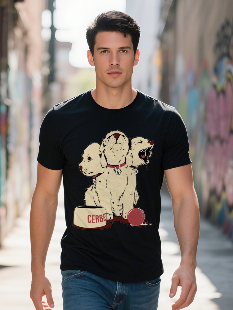 s Casual Crew Neck T-Shirt with Unique Dog Print Design Black Summer Tee Perfect Gift for Men