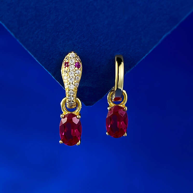 Mujing 2024 New S Sier Niche Design Red Blue Green Gemstone Earrings 4*6 Oval Exquisite Ear Jewelry